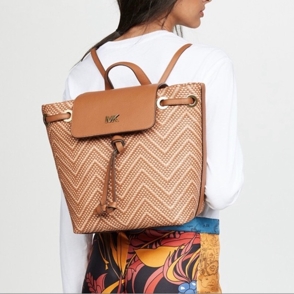 Michael Kors Junie Leather Woven Basket Backpack